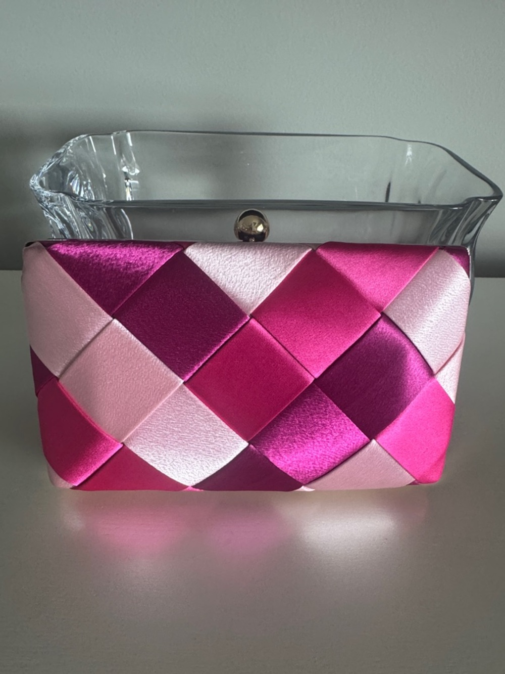 Satin Woven Pink Evening Clutch with Gold Clasp